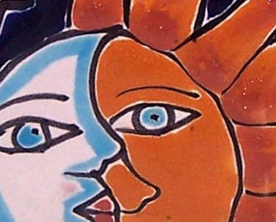 Sun and Moon Talavera Soap Container Close-Up