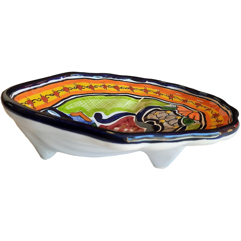 Palmas Multicolor Mexican Talavera Ceramic Soap Holder Close-Up