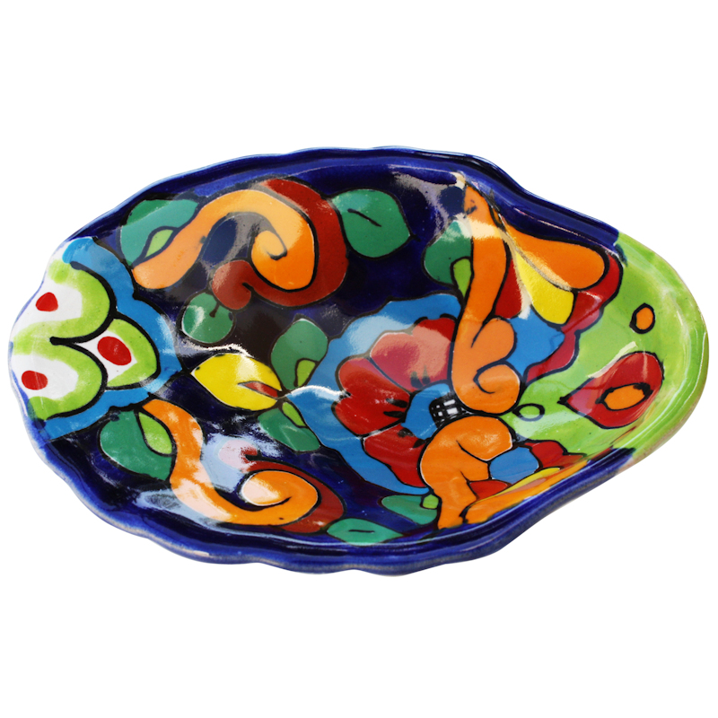 TalaMex Oyster Rainbow Mexican Talavera Soap Dish Close-Up