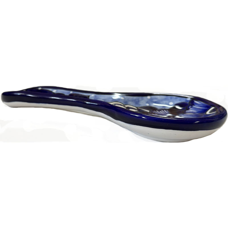 TalaMex Blue Talavera Ceramic Spoon Rest Close-Up