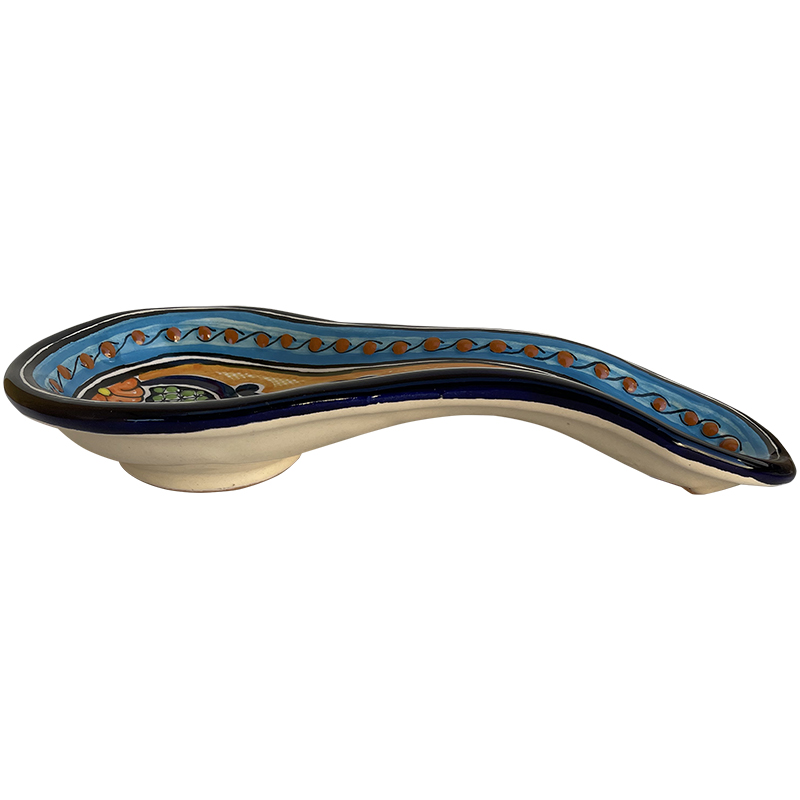 TalaMex Handmade Coapan Colorful Mexican Talavera Ceramic Spoon Rest Close-Up