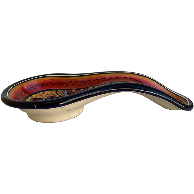 TalaMex Handmade Coyula Colorful Mexican Talavera Ceramic Spoon Rest Close-Up