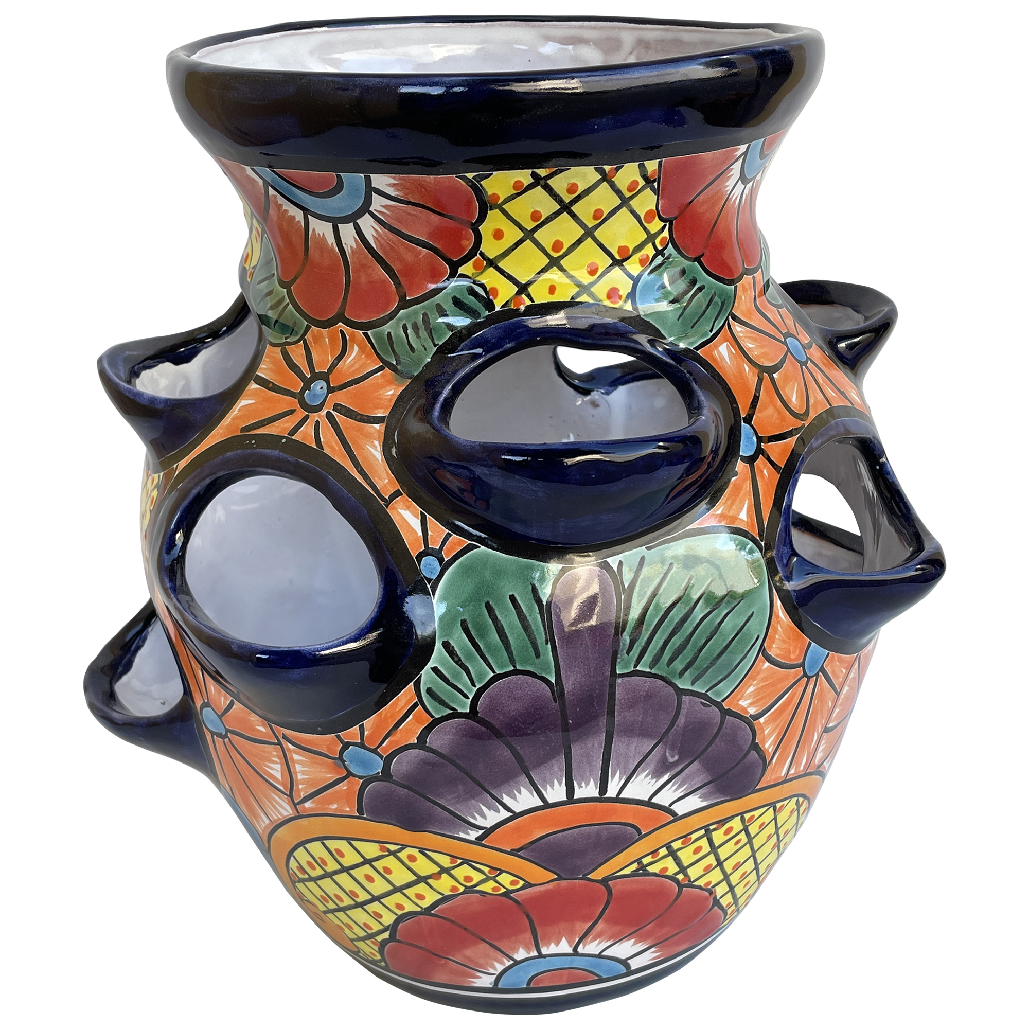 TalaMex Palmillas Indoors/Outdoors Mexican Colors Talavera Strawberry Pot Planter