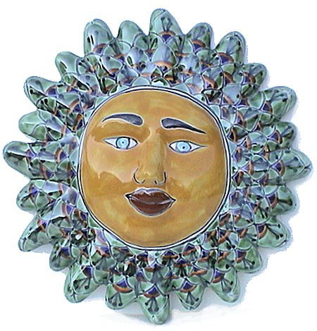 TalaMex Green Peacock Small Talavera Ceramic Sun Face