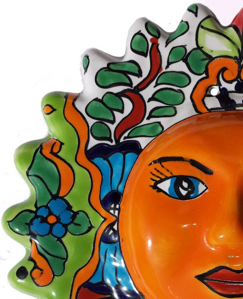 TalaMex Multicolor Small Talavera Ceramic Sun Face Close-Up