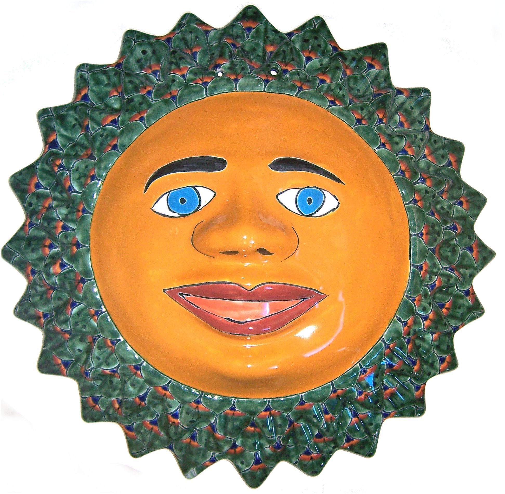 TalaMex Big Green Peacock Talavera Ceramic Sun Face