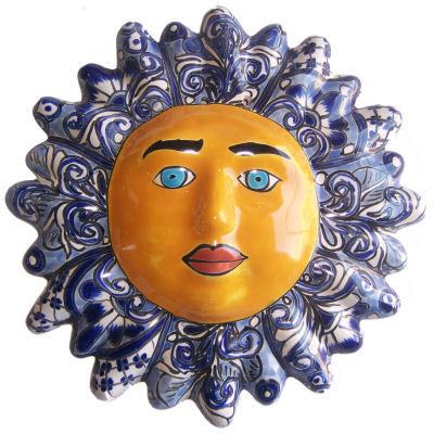 TalaMex Medium-Sized Blue Mexican Talavera Ceramic Sun Face