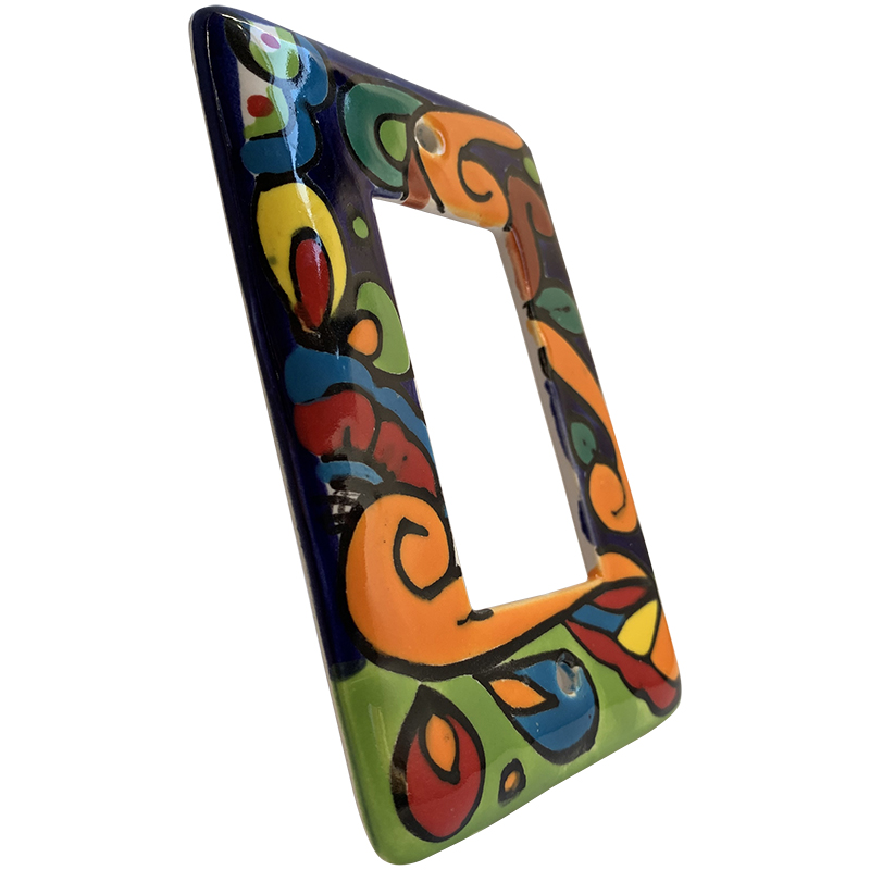 TalaMex Rainbow GFI/Rocker Mexican Talavera Ceramic Switch Plate Close-Up