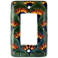 TalaMex Green Peacock GFI/Rocker Mexican Talavera Ceramic Switch Plate