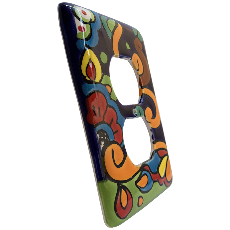 TalaMex Rainbow Outlet Mexican Talavera Ceramic Switch Plate Close-Up
