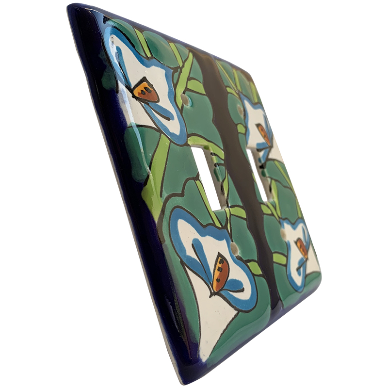 TalaMex Lily Double Toggle Mexican Talavera Ceramic Switch Plate Close-Up