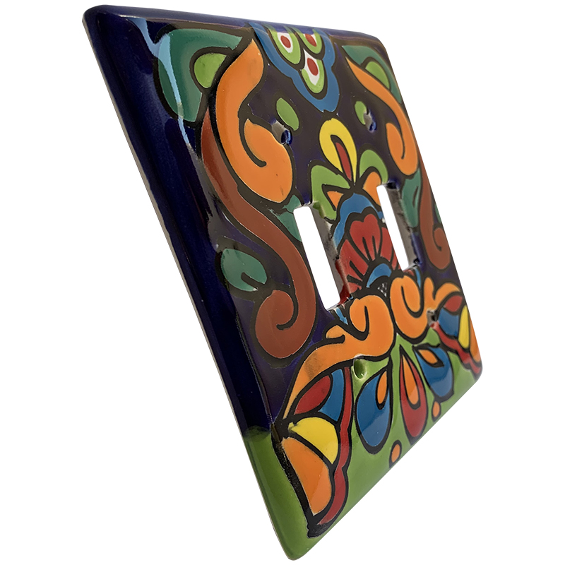 TalaMex Rainbow Double Toggle Mexican Talavera Ceramic Switch Plate Close-Up