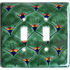 TalaMex Green Peacock Double Toggle Mexican Talavera Ceramic Switch Plate