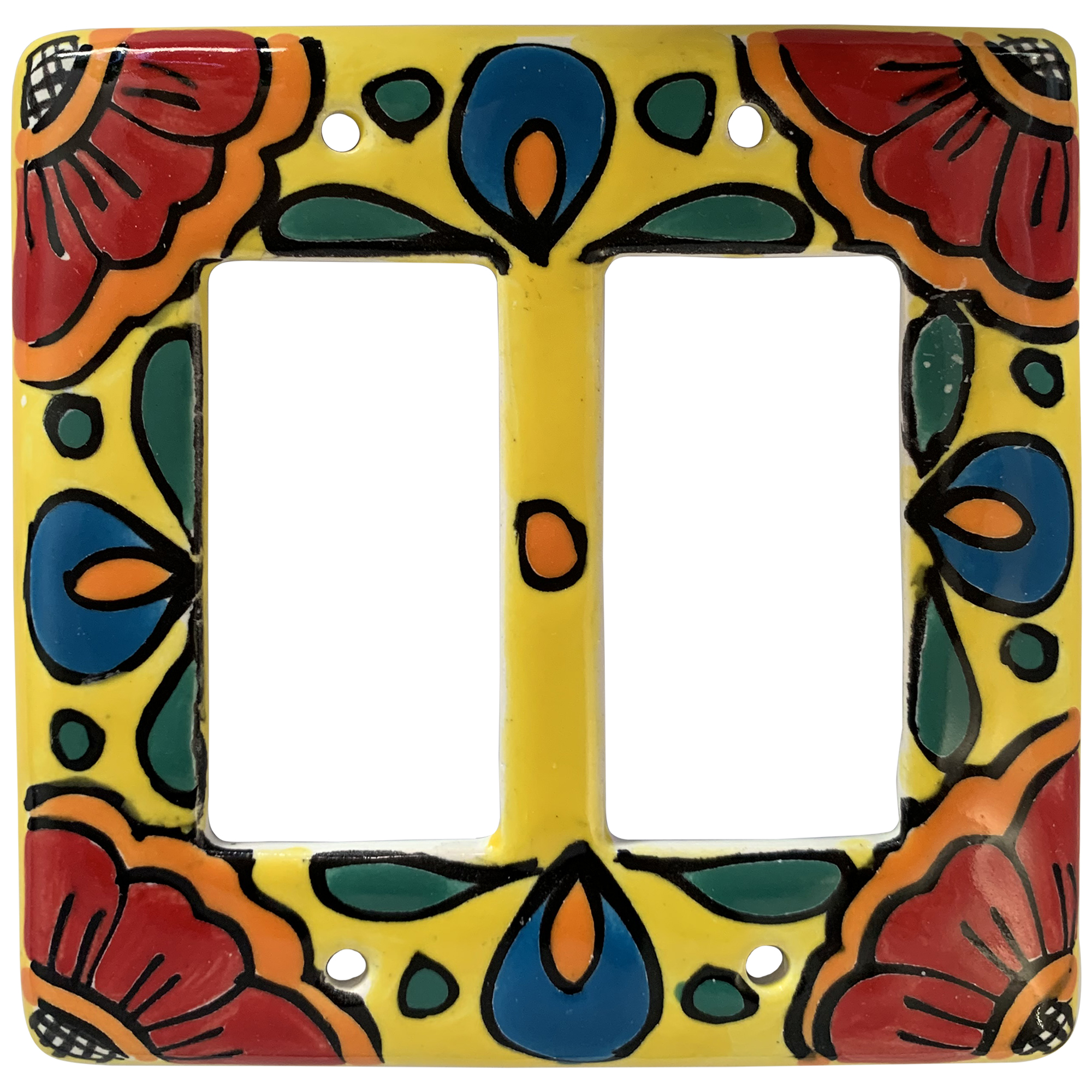 TalaMex Canary Double GFI/Rocker Mexican Talavera Ceramic Switch Plate