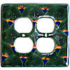 TalaMex Green Peacock Double Outlet Mexican Talavera Ceramic Switch Plate