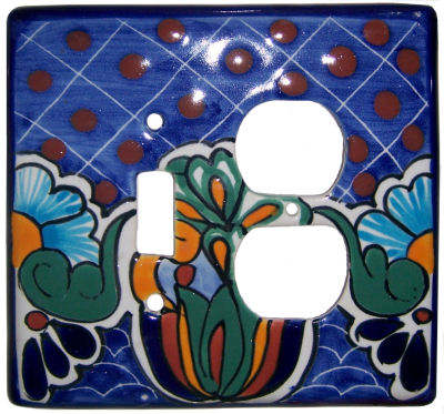 TalaMex Blue Mesh Toggle-Outlet Mexican Talavera Ceramic Switch Plate