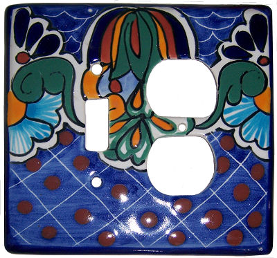 TalaMex Blue Mesh Toggle-Outlet Mexican Talavera Ceramic Switch Plate