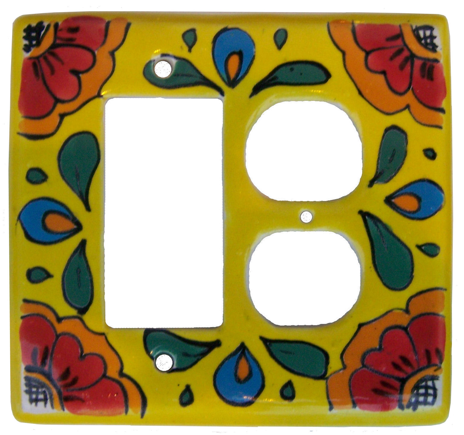 TalaMex Canary GFI/Rocker-Outlet Mexican Talavera Ceramic Switch Plate