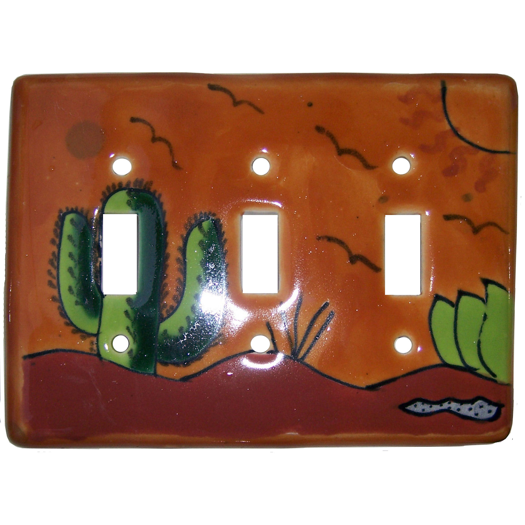 TalaMex Desert Triple Toggle Mexican Talavera Ceramic Switch Plate