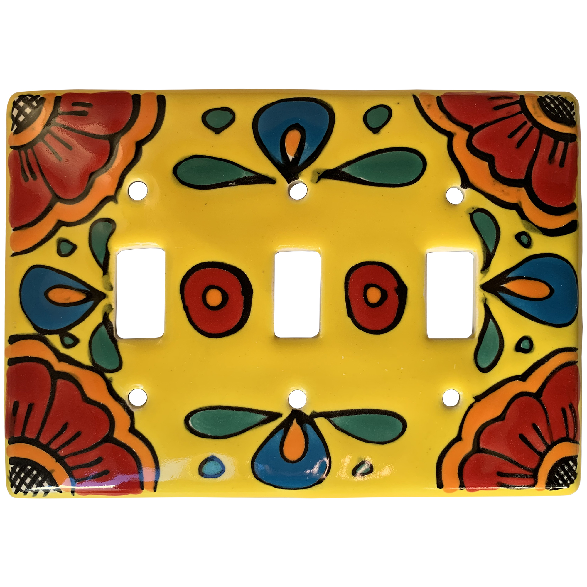 TalaMex Canary Triple Toggle Mexican Talavera Ceramic Switch Plate