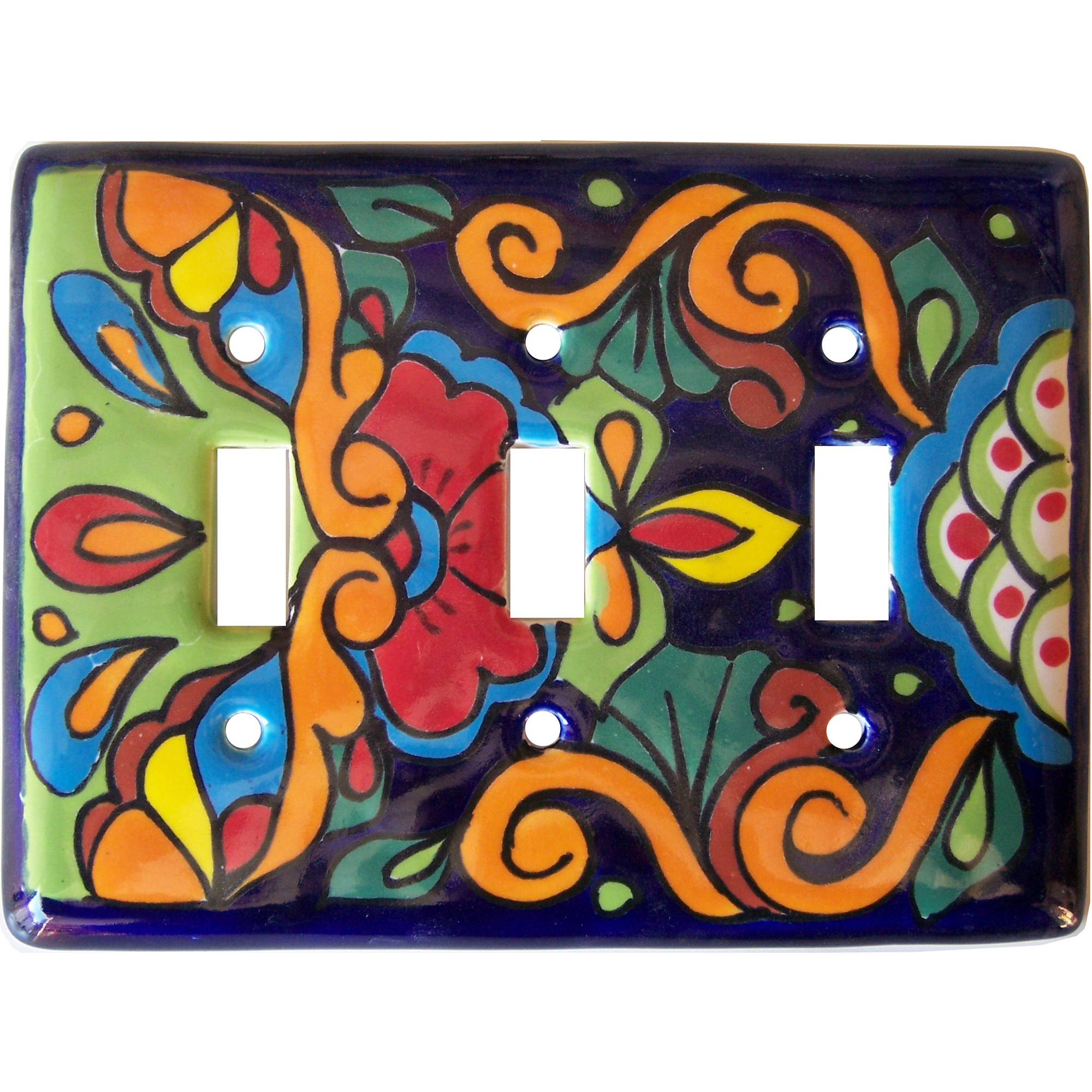 TalaMex Rainbow Triple Toggle Mexican Talavera Ceramic Switch Plate