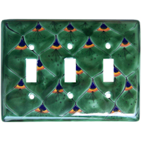 TalaMex Green Peacock Triple Toggle Mexican Talavera Ceramic Switch Plate