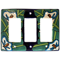 TalaMex Lily Triple GFI/Rocker Mexican Talavera Ceramic Switch Plate