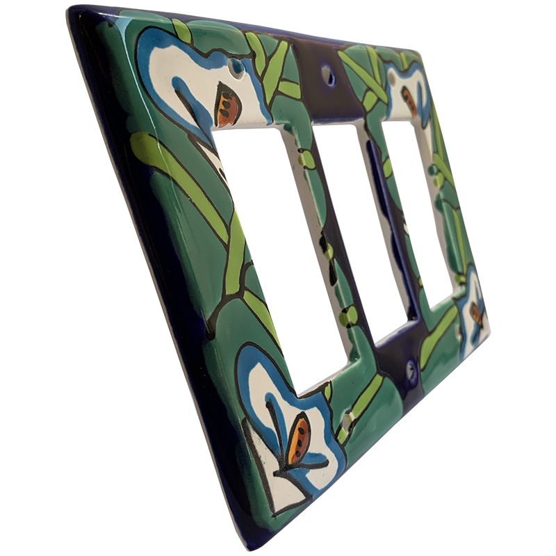 TalaMex Lily Triple GFI/Rocker Mexican Talavera Ceramic Switch Plate Close-Up