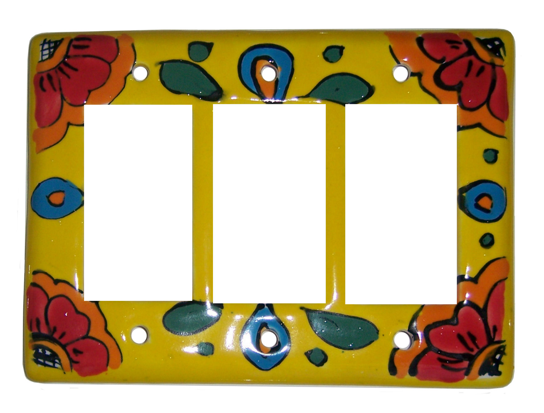 TalaMex Canary Triple GFI/Rocker Mexican Talavera Ceramic Switch Plate
