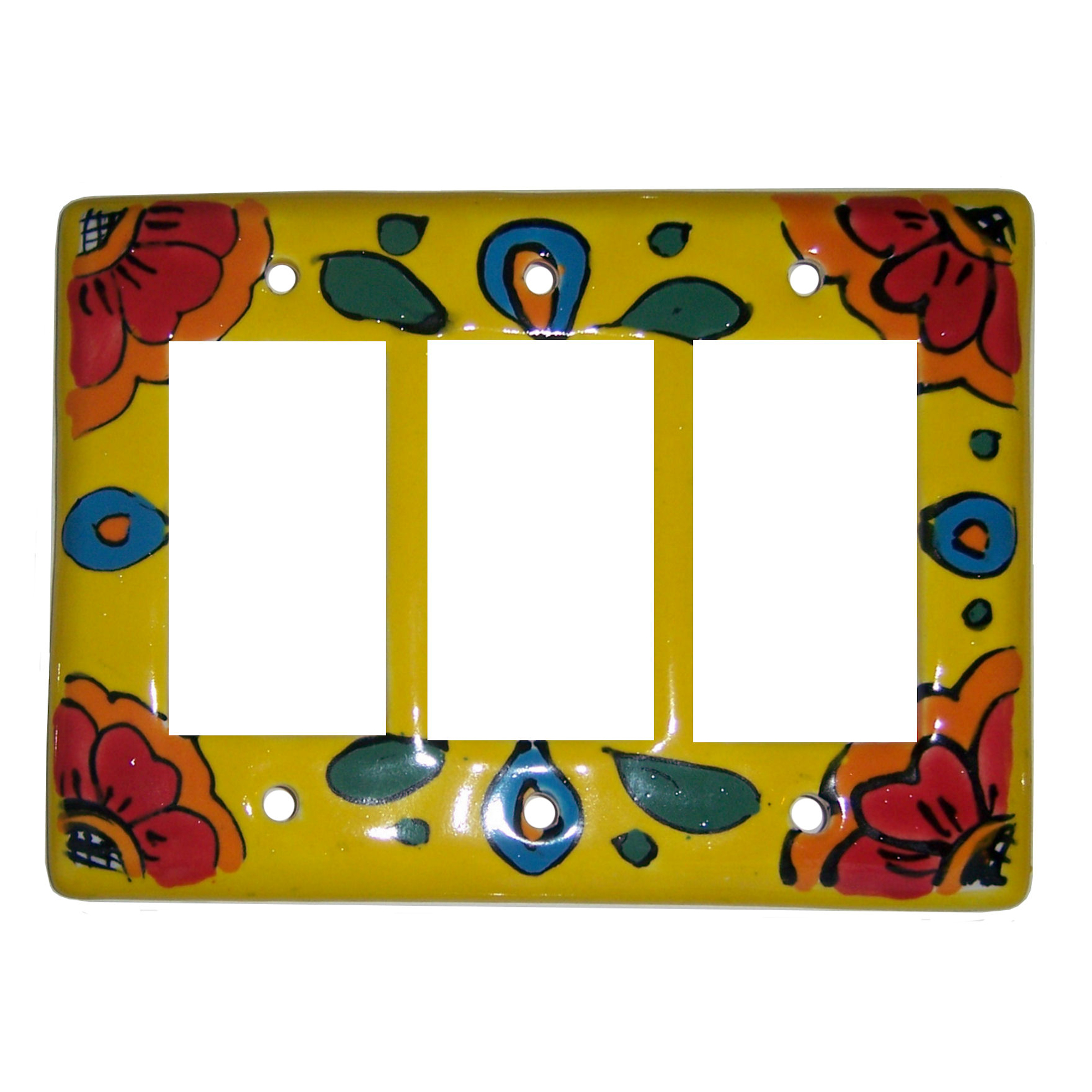 TalaMex Canary Triple GFI/Rocker Mexican Talavera Ceramic Switch Plate