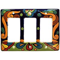 TalaMex Rainbow Triple GFI/Rocker Mexican Talavera Ceramic Switch Plate