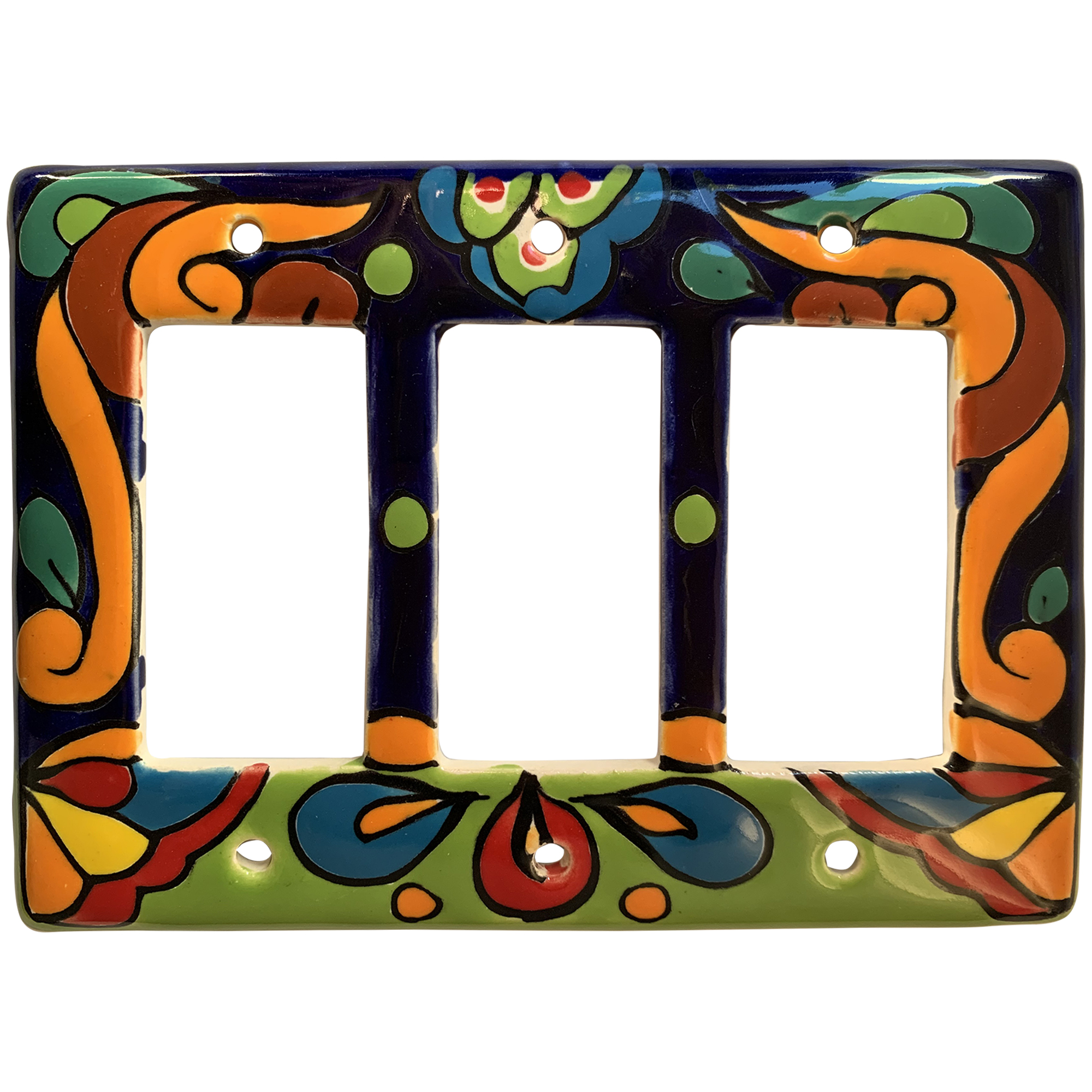 TalaMex Rainbow Triple GFI/Rocker Mexican Talavera Ceramic Switch Plate