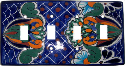 TalaMex Blue Mesh Talavera Quadruple Toggle Switch Plate