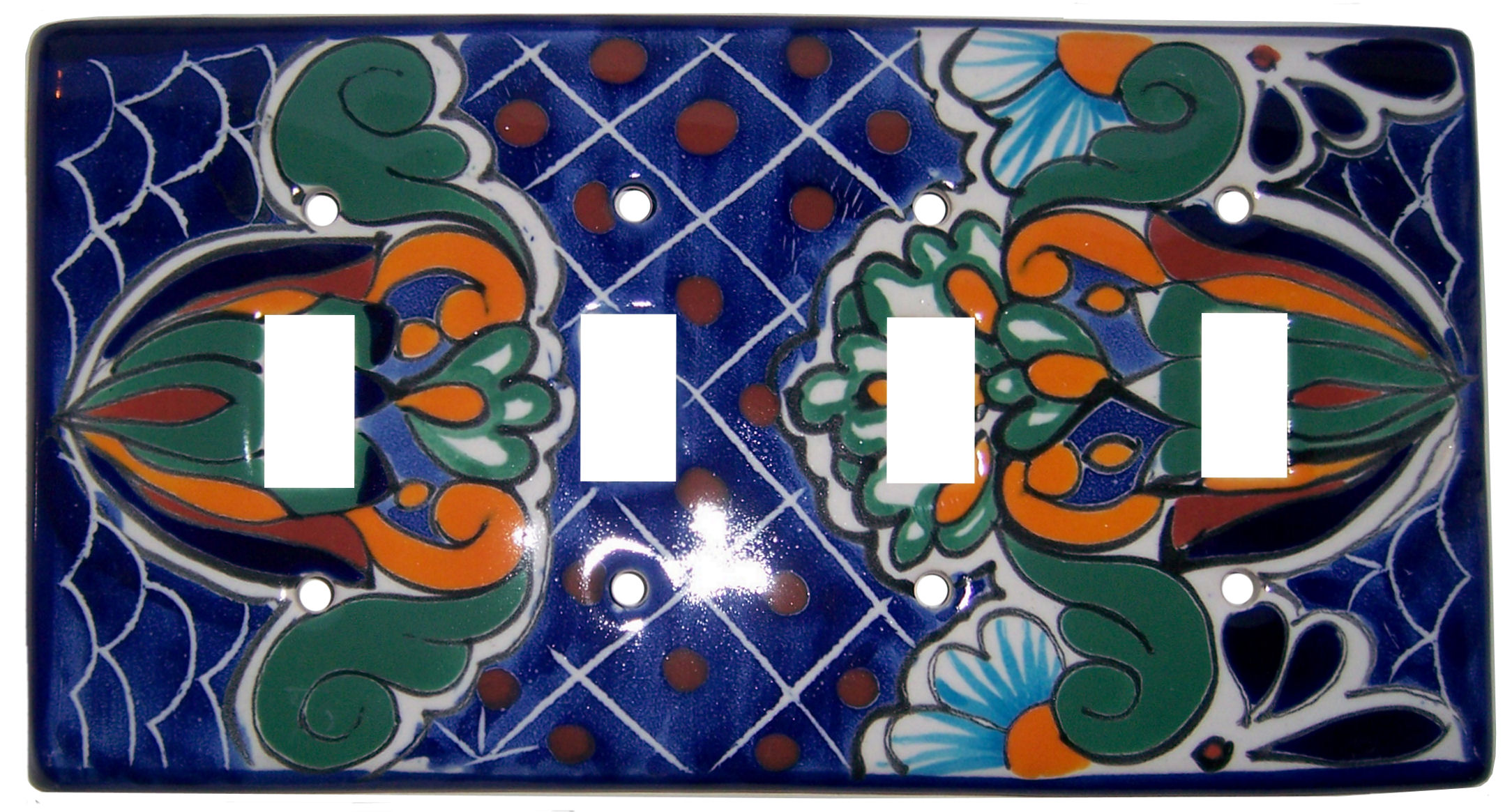 TalaMex Blue Mesh Talavera Quadruple Toggle Switch Plate