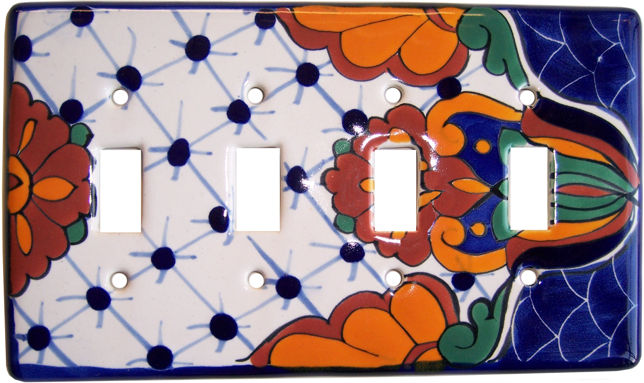 TalaMex Turtle Quadruple Toggle Mexican Talavera Ceramic Switch Plate