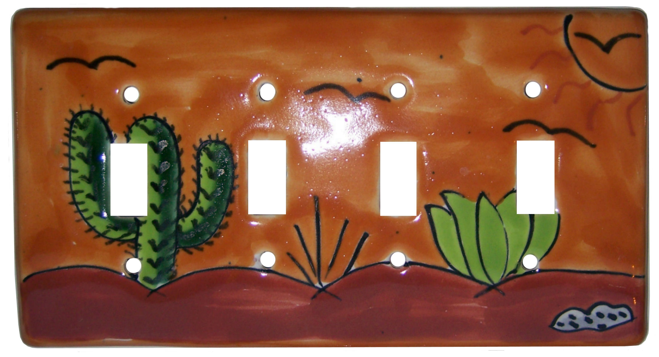 TalaMex Desert Quadruple Toggle Mexican Talavera Ceramic Switch Plate