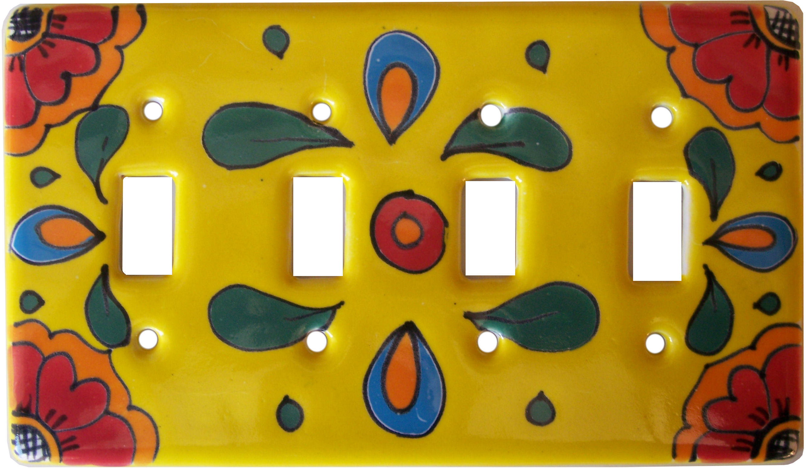 TalaMex Canary Talavera Quadruple Toggle Switch Plate