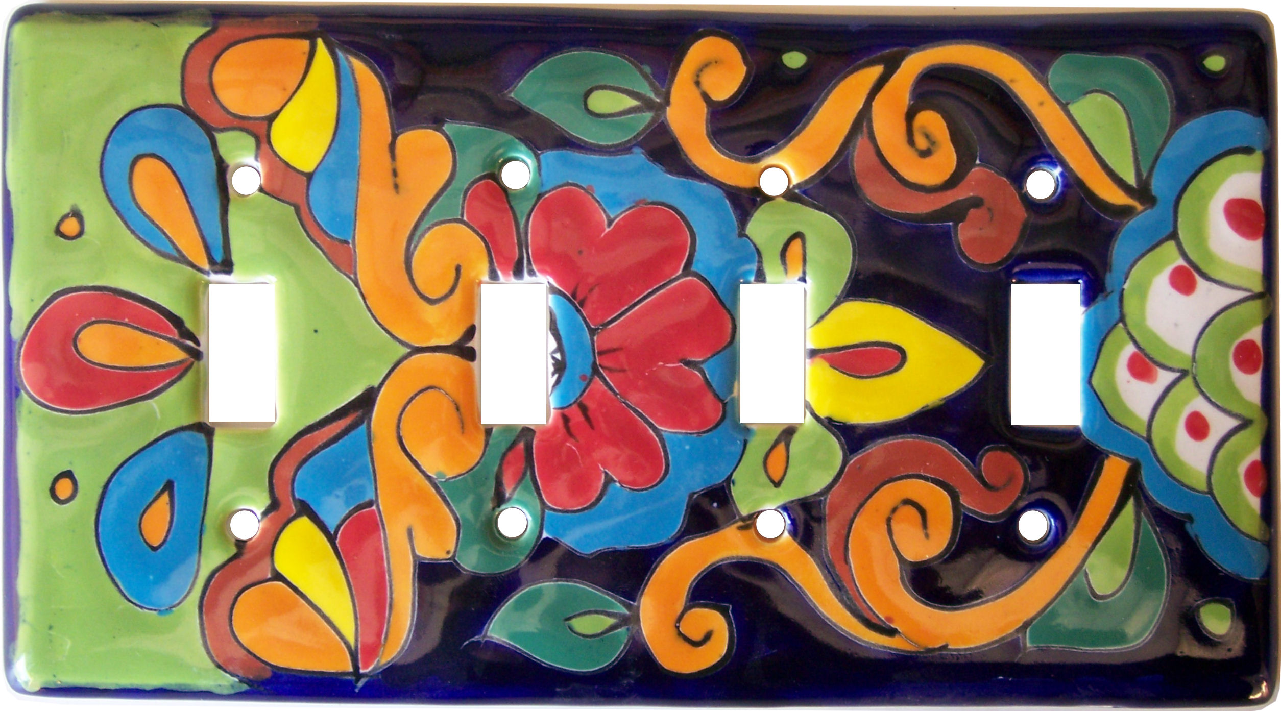 TalaMex Rainbow Talavera Quadruple Toggle Switch Plate