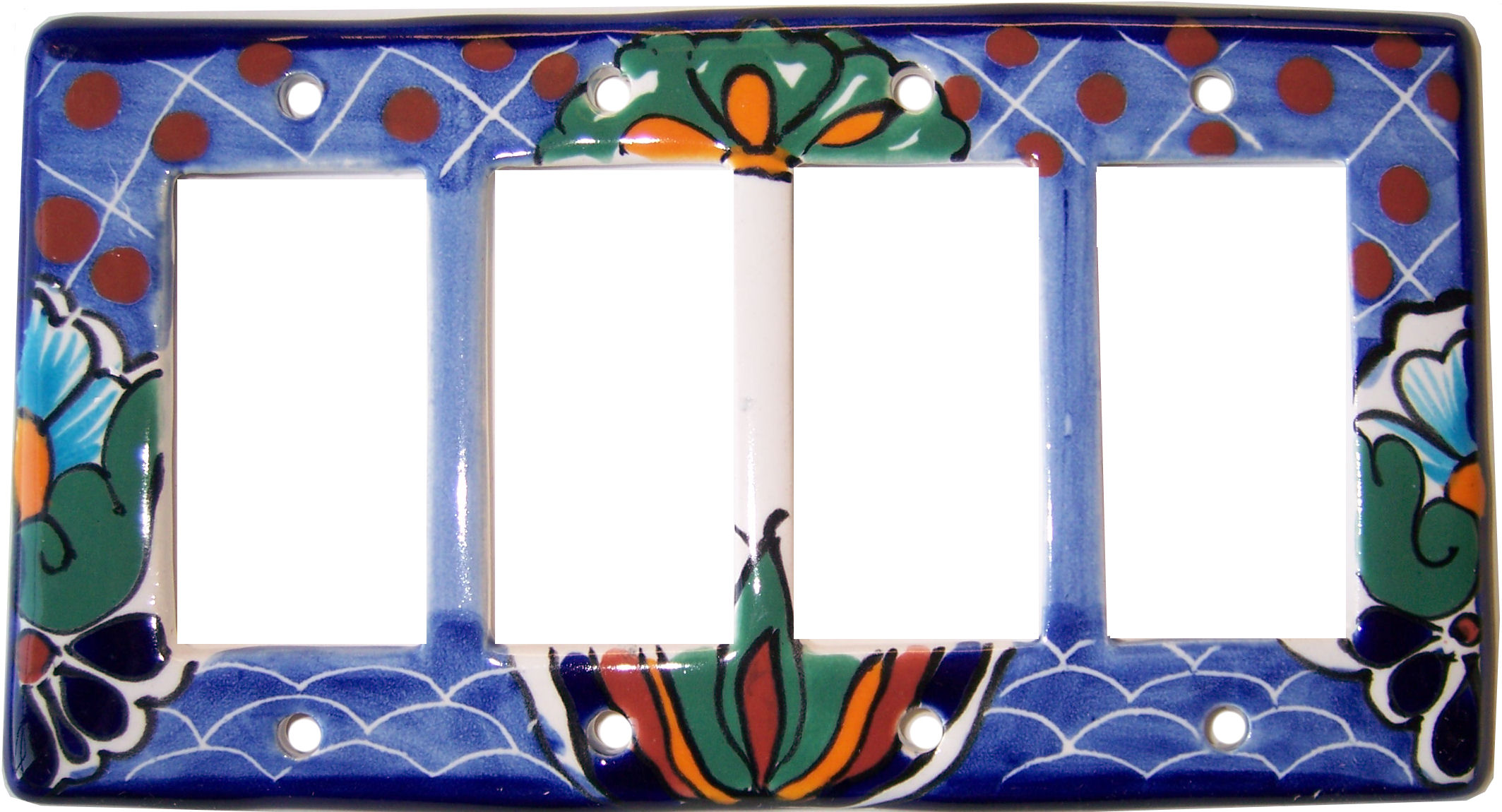 TalaMex Blue Mesh Talavera Quadruple Decora Switch Plate