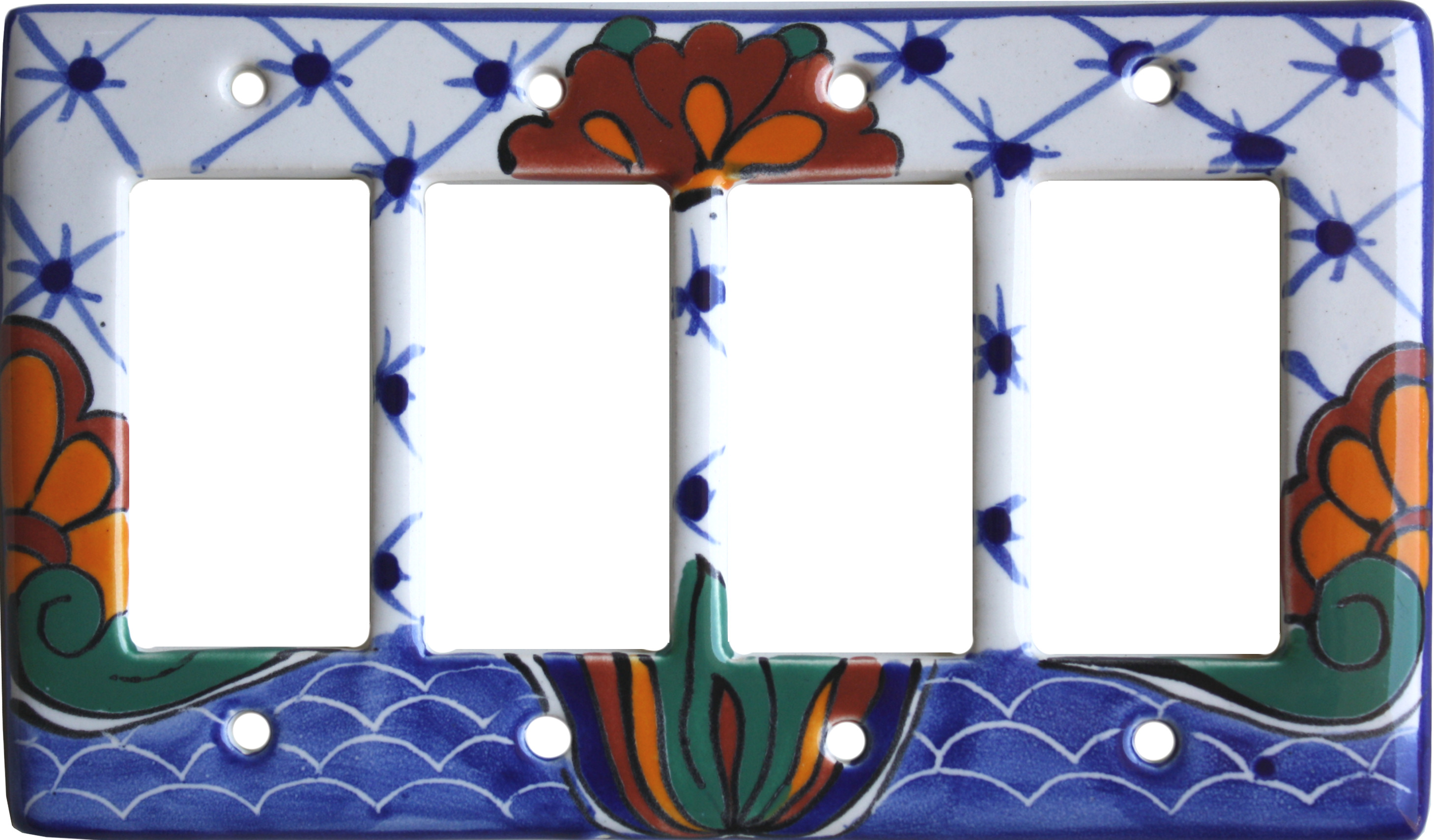 TalaMex Turtle Quadruple GFI/Rocker Mexican Talavera Ceramic Switch Plate