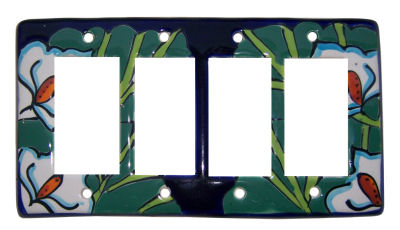 TalaMex Lily Quadruple GFI/Rocker Mexican Talavera Ceramic Switch Plate