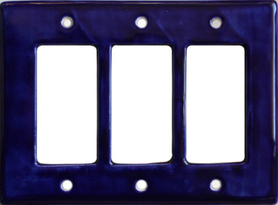 TalaMex Cobalt Talavera Triple Decora Switch Plate