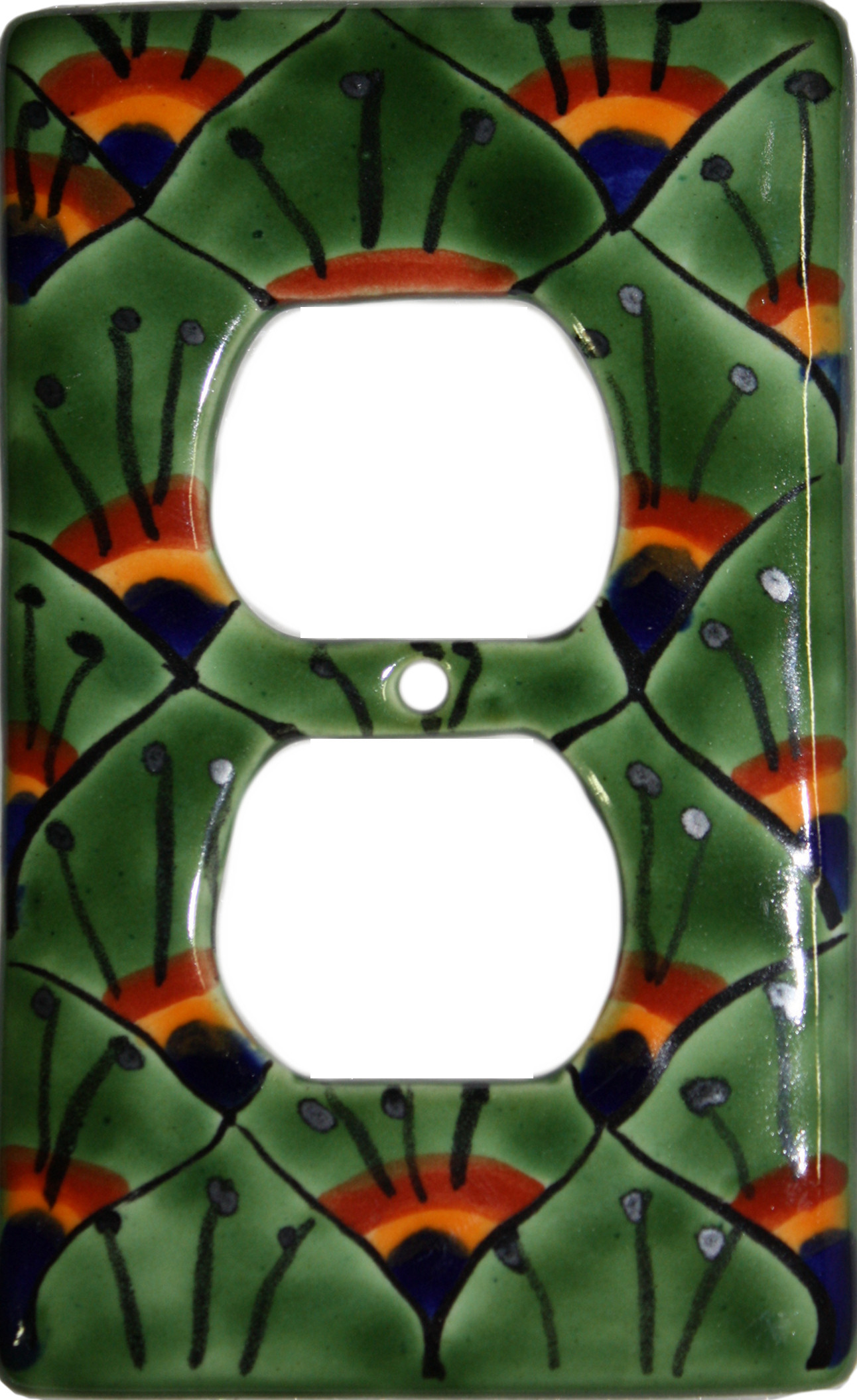 TalaMex Green Peacock Talavera Ceramic Outlet Switch Plate