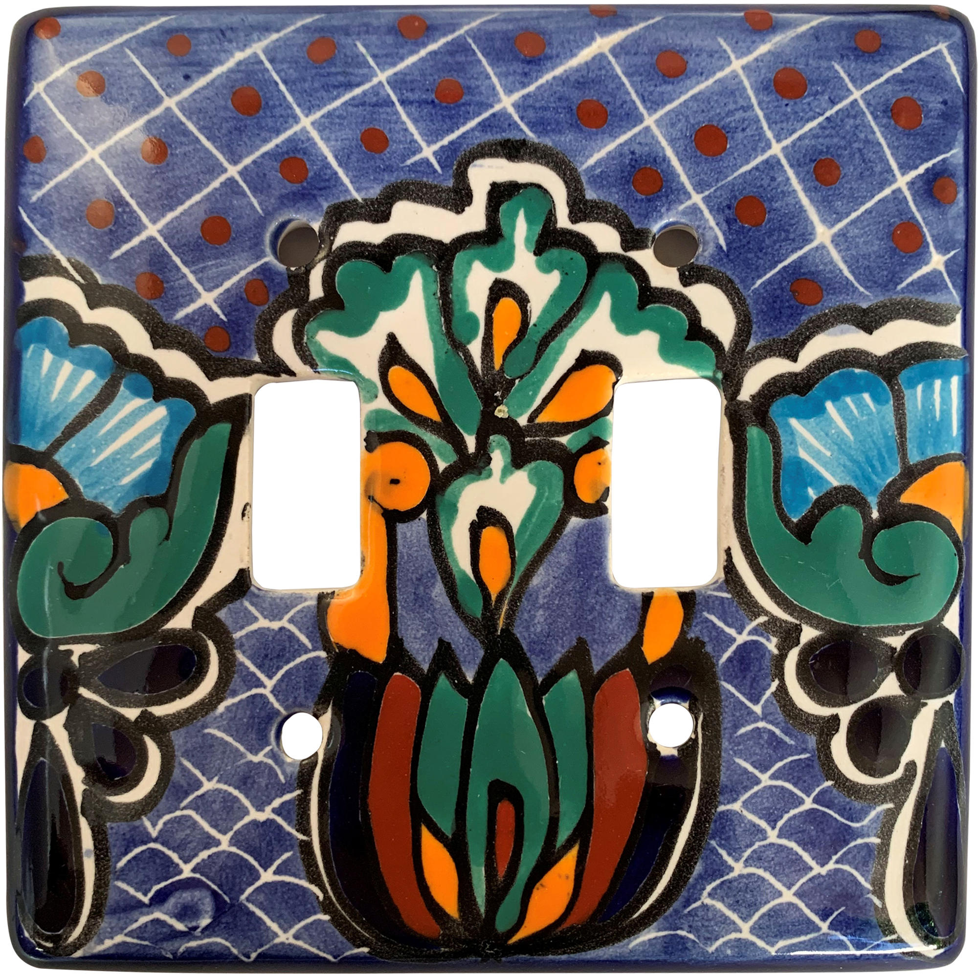 TalaMex Double Toggle Blue Mesh Ceramic Mexican Talavera Ceramic Switch Plate