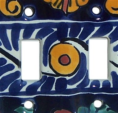 TalaMex Double Toggle Marigold Talavera Ceramic Switch Plate Close-Up