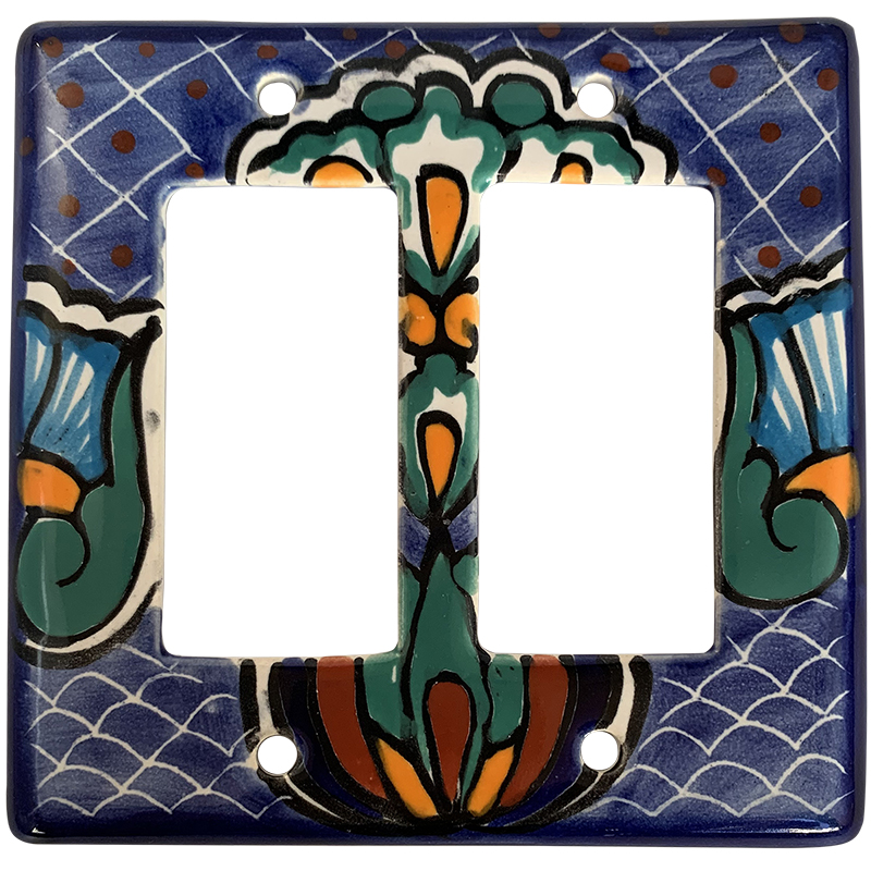 TalaMex Blue Mesh Double GFI/Rocker Mexican Talavera Ceramic Switch Plate