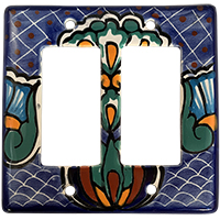 TalaMex Blue Mesh Double GFI/Rocker Mexican Talavera Ceramic Switch Plate