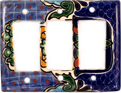 TalaMex Blue Mesh Triple GFI/Rocker Mexican Talavera Ceramic Switch Plate