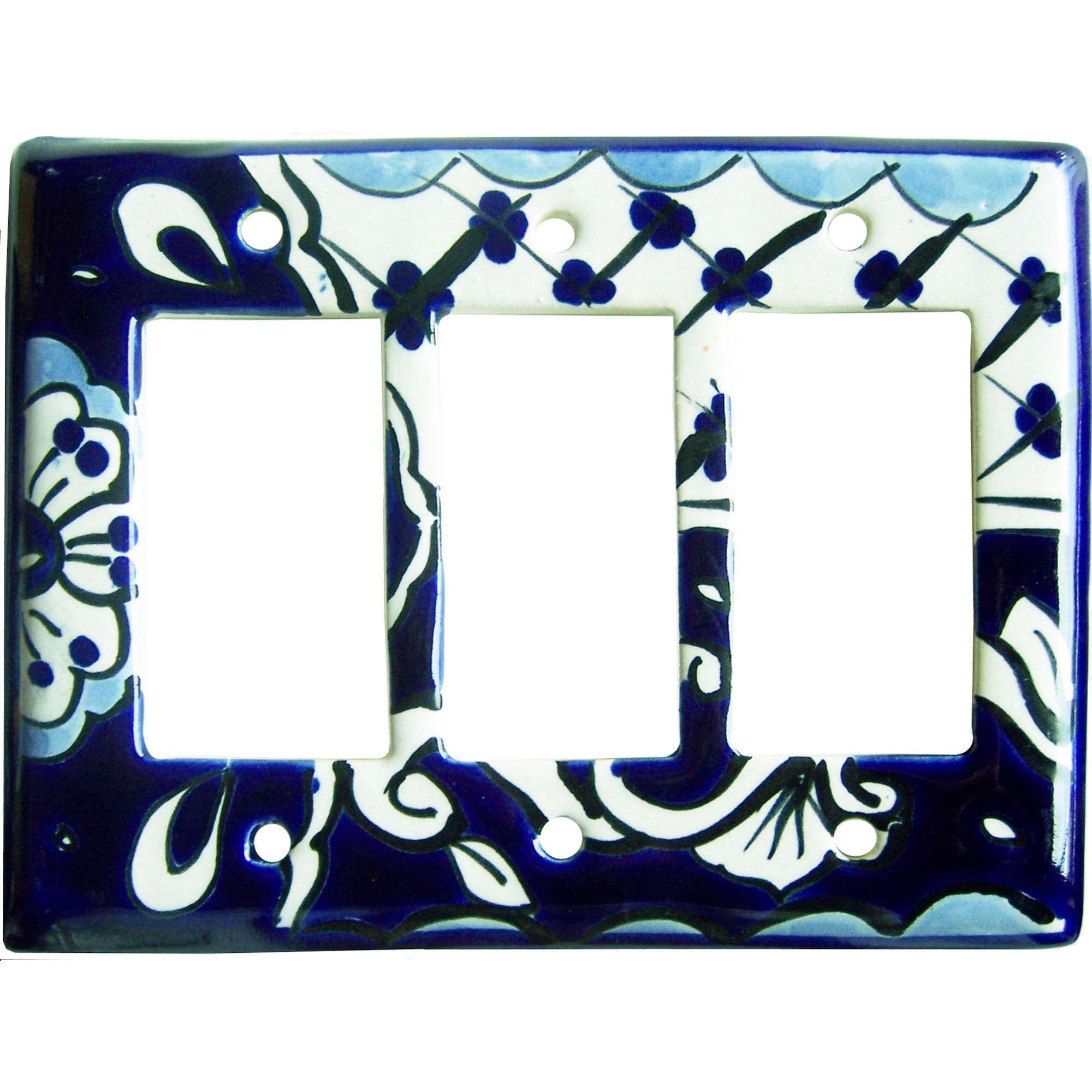 TalaMex Traditional Triple GFI/Rocker Mexican Talavera Ceramic Switch Plate