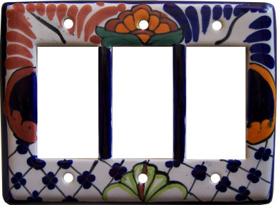 TalaMex Mantel Triple GFI/Rocker Mexican Talavera Ceramic Switch Plate